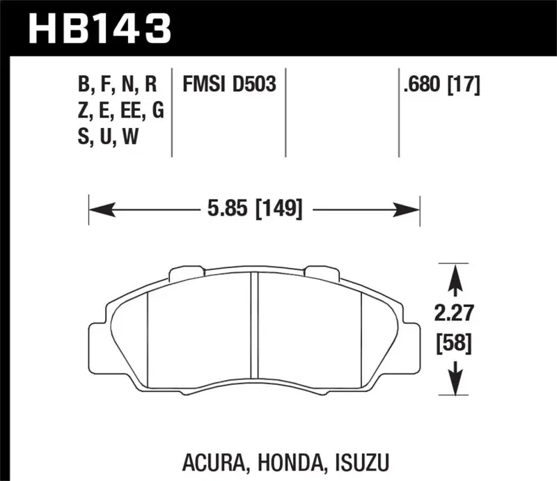 Hawk 97-99 Acura Cl/97-01 Integra Type-R / 97-01 Honda Crv/Prelude Dtc-60 Race Front Brake Pads 1