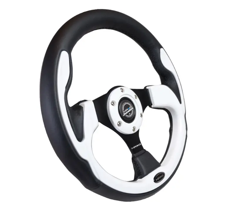 Nrg Reinforced Steering Wheel (320Mm) Blk W/White Trim & 4Mm 3-Spoke 1