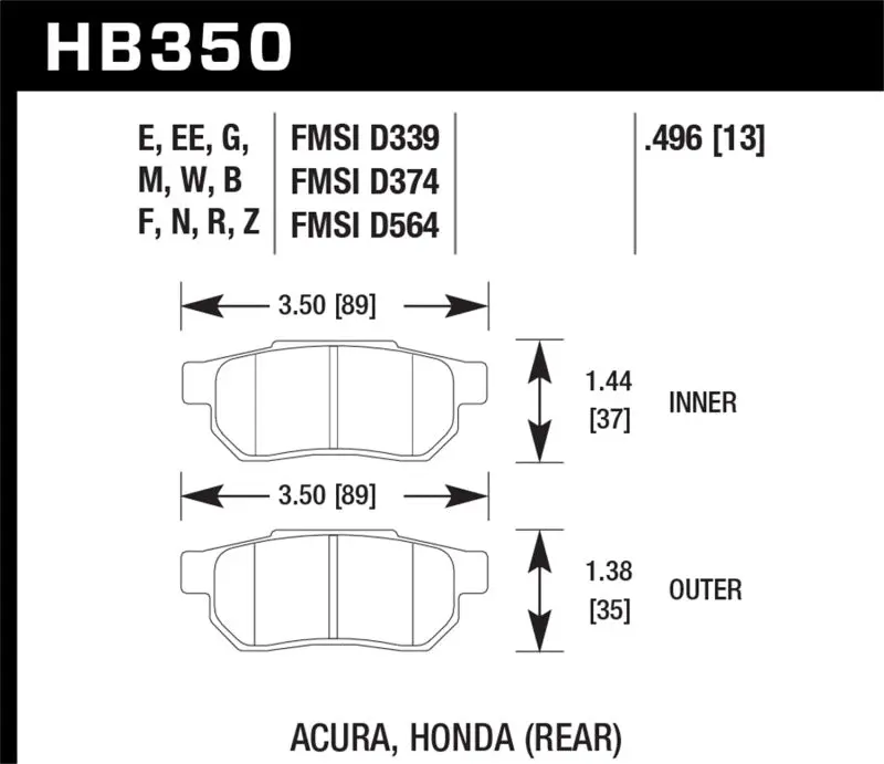 Hawk 86-01 Acura Integra Ls / 99-00 Civic Coupe Si Dtc-30 Race Rear Brake Pads 1