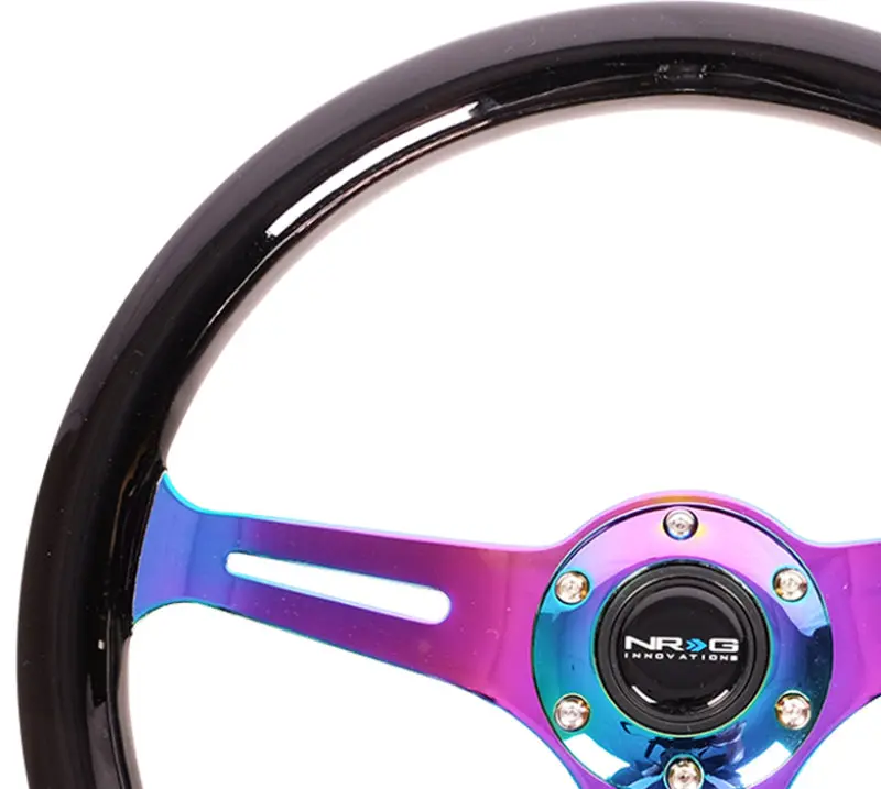 Nrg Classic Wood Grain Steering Wheel (350Mm) Black Paint Grip W/Neochrome 3-Spoke Center 1