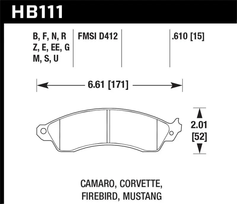 Hawk 94-04 Mustang Cobra / 88-95 Corvette 5.7L / 88-92 Camaro W/ Hvy Duty Brakes Front Dtc-70 Pads 1