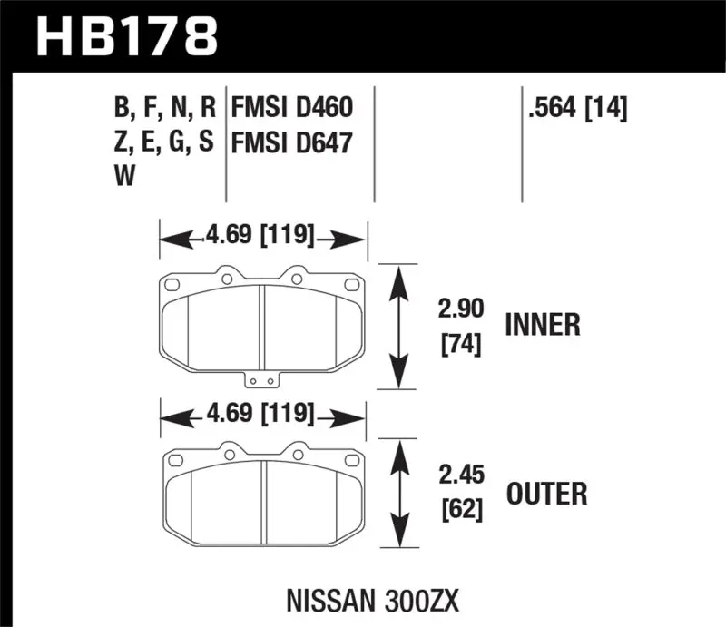 Hawk 06-07 Wrx / 89-96 Nissan 300Zx / 89-93 Skyline Gt-R Dtc-60 Front Race Pads 1