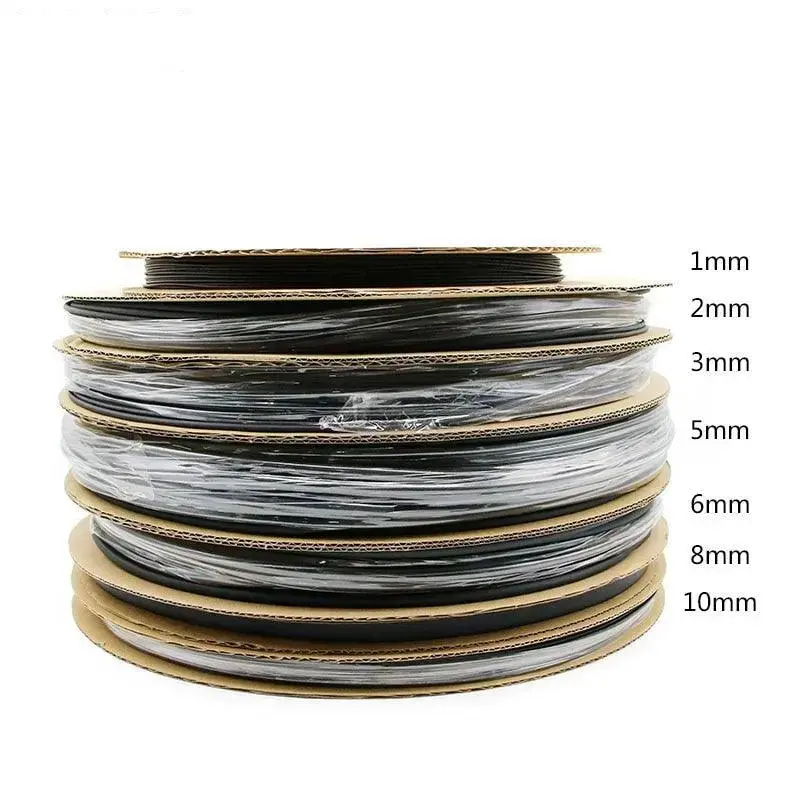 1 Roll Reel 2:1 Black 1 2 3 5 6 8 10Mm Diameter Heat Shrink Heatshrink Tubing Tube Sleeving Wrap Wire Sell Diy Connector Repair 1