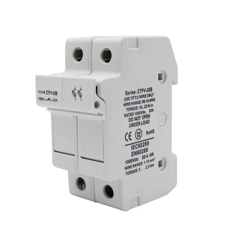 1 Set Parallel Fuse Holder 10*38Mm High Voltage Solar Pv1000v Fuses 3A To 30A 2