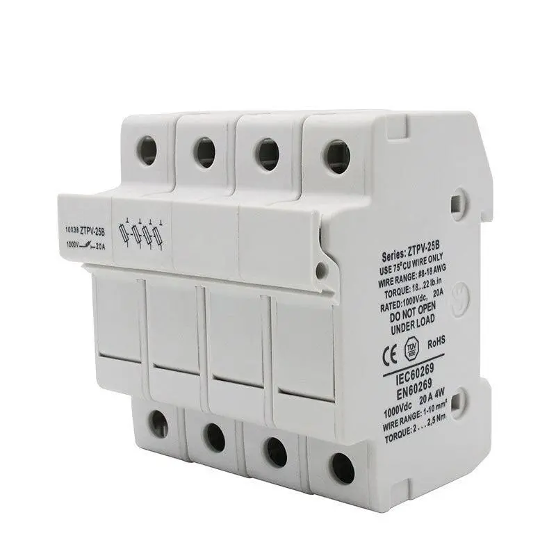 1 Set Parallel Fuse Holder 10*38Mm High Voltage Solar Pv1000v Fuses 3A To 30A 4