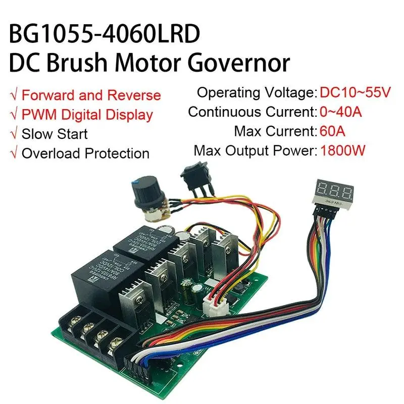 10~55V 60A 1800W Dc Brush Motor Pwm Governor 12V 36V 48V Reverse Digital Display Speed Controller Boat Scooter (Bg1055-4060Lrd) 1