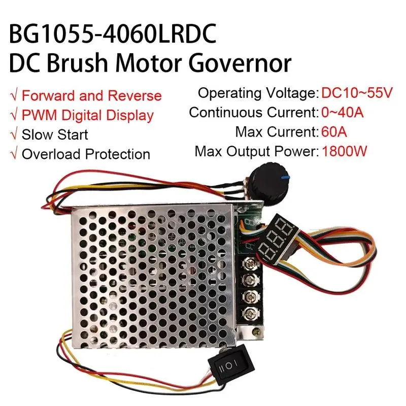 10~55V 60A 1800W Dc Brush Motor Pwm Governor 24V 36V 48V Cw Ccw Digital Speed Regulator Car Linear Actuator (Bg1055-4060Lrdc) 1