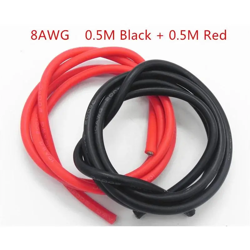 10 Sets/Lot 8Awg 1M Silicone Wire Cable High Temperature 0.5M Black + 0.5M Red Conductor Construction Tinned Copper Cable Dz0174 1