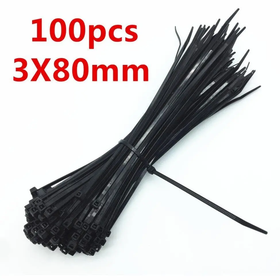 100Pcs 3 X 60/80/100/120/150/200Mm White Black Cable Wire Zip Ties Self Locking Nylon Cable Tie Wrap Strap Fastener Hook Loop 10