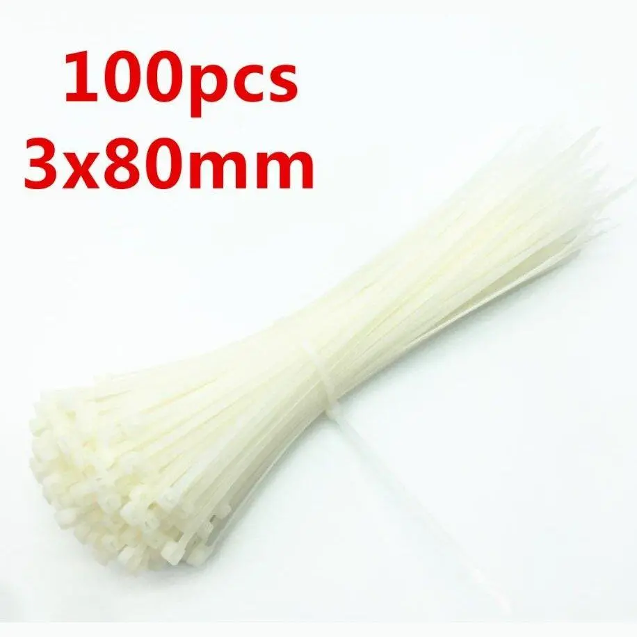 100Pcs 3 X 60/80/100/120/150/200Mm White Black Cable Wire Zip Ties Self Locking Nylon Cable Tie Wrap Strap Fastener Hook Loop 11