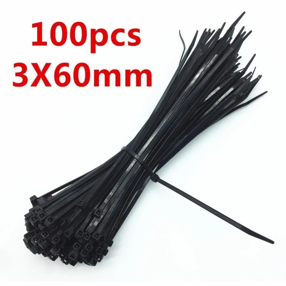 100Pcs 3 X 60/80/100/120/150/200Mm White Black Cable Wire Zip Ties Self Locking Nylon Cable Tie Wrap Strap Fastener Hook Loop 7