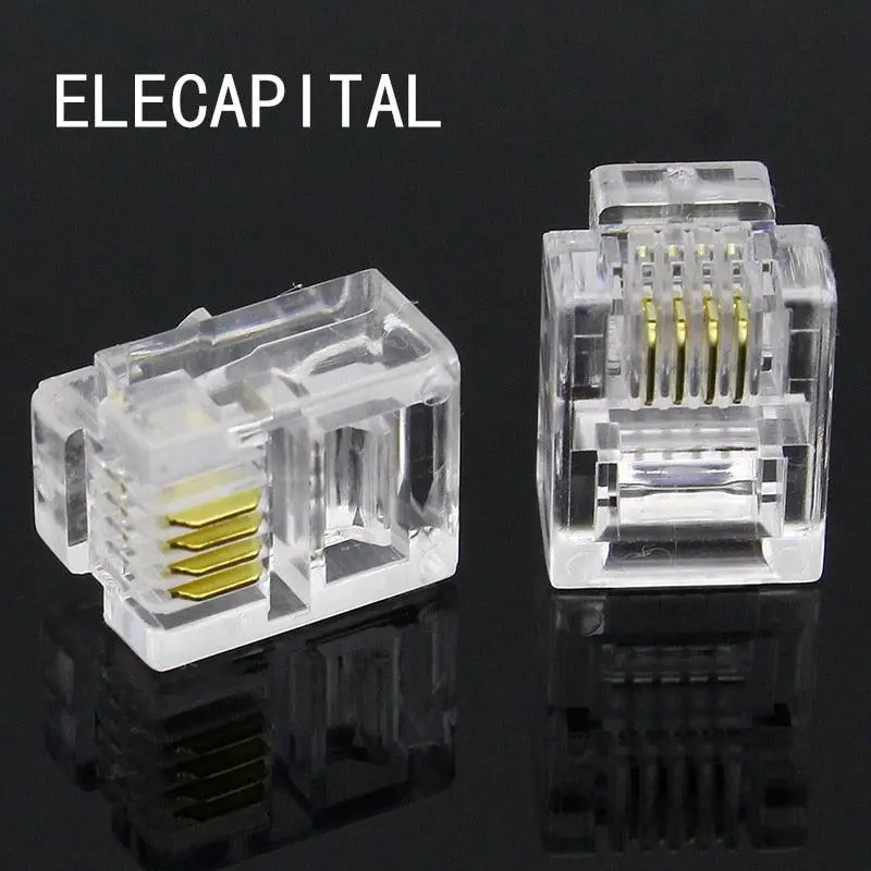 100Pcs 4P4c 4 Pins 4 Contacts Rj10 Telephone Modular Plug Jack, Rj10 Handset Connector 1