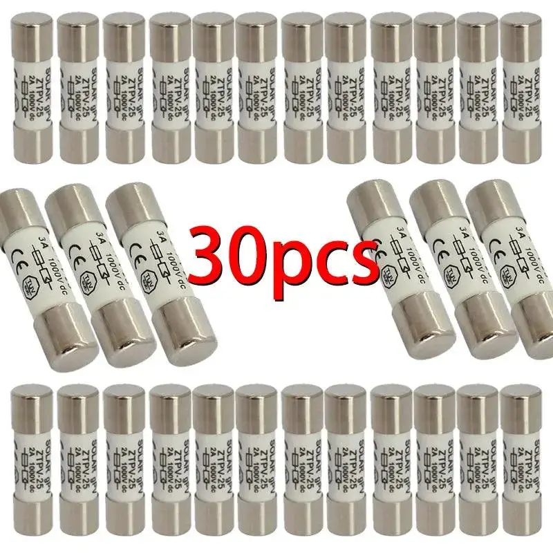10/20/30/50/100Pcs Solar Fuse 1000V 30A Fuse Dc 10*38Mm 1-32A Pv Solar Fuse Metal Alloys For Solar Power System Protection 5
