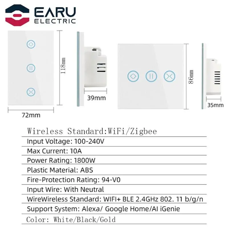 10A Wifi/Zigbee Smart Touch Curtain Switch Roller Tuya App With Alexa Google Home 2