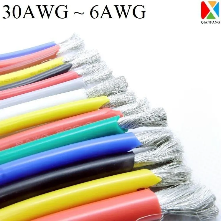 10M Silicone Rubber Copper Wire 30 28 26 24 22 20 18 16 14 12 11 10 9 8 7 6 Awg Soft Flexible Electric Lamp Lighting Wire Cable 1