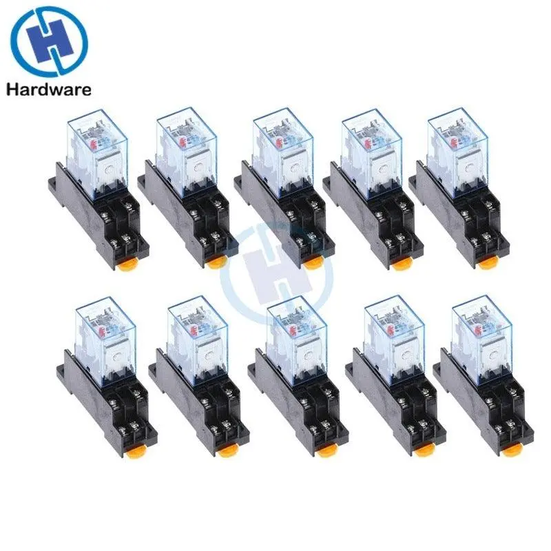 10Pc My2nj Dpdt Mini Electromagnetic Relay With Socket Base 1