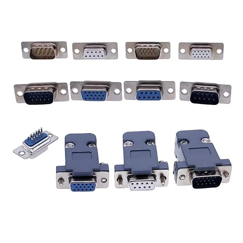 10Pcs Db9 Adapter Connector Core Rs232 Serial Com Plug Connectors Hole/Pin Db15 Female Male Port Socket D Sub Dp9 Plastic Case 1