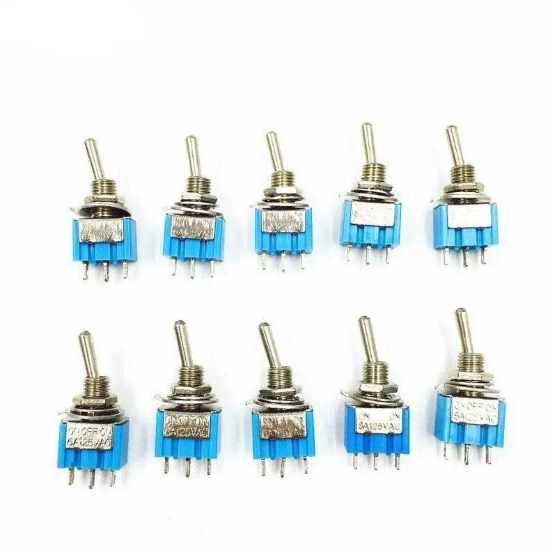 10Pcs Diy Toggle Switch On-Off-On / On-Off 3Pin 3 Position Latching Mts-103 Mts-102 Ac 125V/6A 250V/3A Power Button Switch Car 1