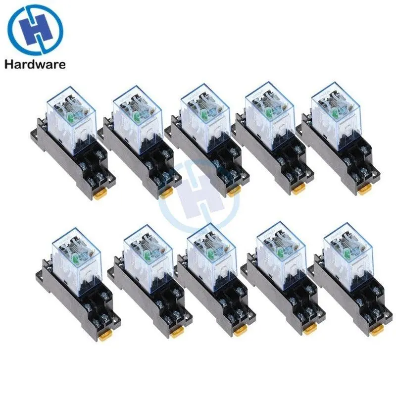 10Pcs Ly2nj Mini Electromagnetic Relay 10A 8Pin With Ptf08a Base 1
