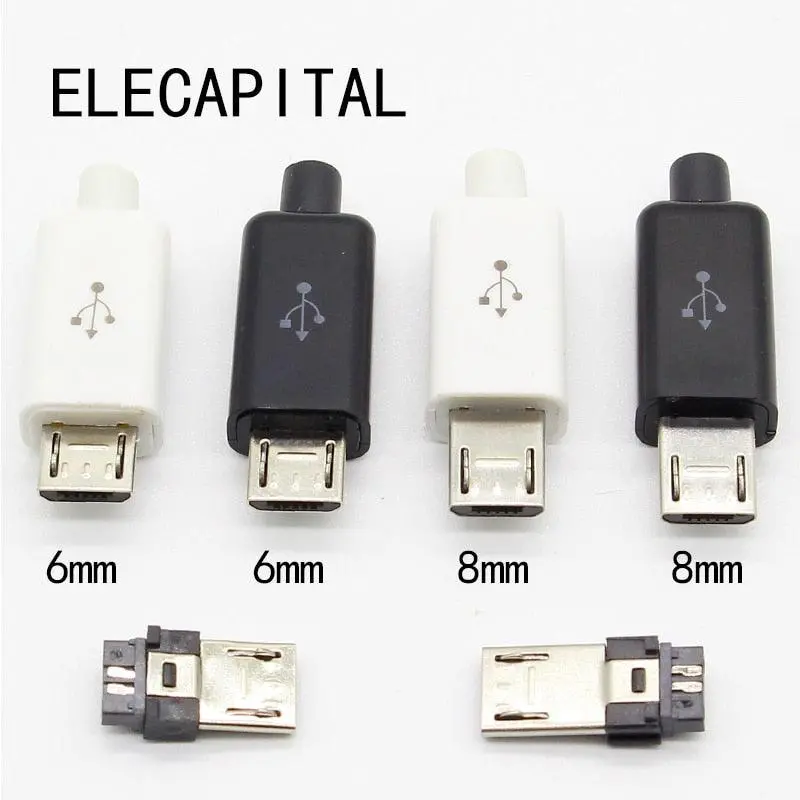 10Pcs Micro Usb 5Pin Welding Type Male Plug Connectors Charger 5P Usb Tail Charging Socket 4 In 1 White Black 1