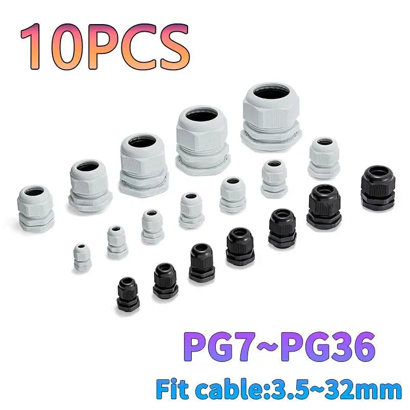 10Pcs Pg Cable Gland Black Pg7 9 11 13.5 16High Quality Ip68 Wire Plastic Waterproof Connector Cable Sleeve Adjustable Joints 1