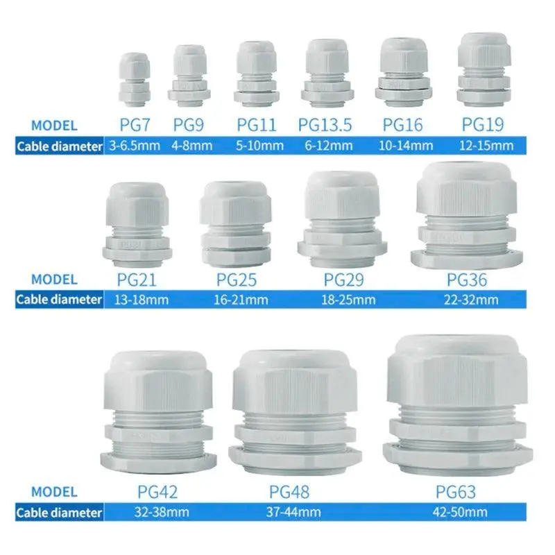 10Pcs Pg Cable Gland Black Pg7 9 11 13.5 16High Quality Ip68 Wire Plastic Waterproof Connector Cable Sleeve Adjustable Joints 2