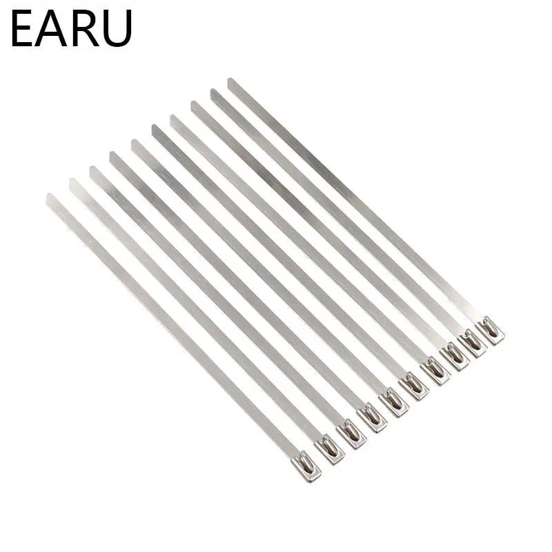 10Pcs Stainless Steel Metal Cable Ties Tie Zip Wire Management Wrap Exhaust Heat Straps Induction Pipe Fastener Hook Loop 1
