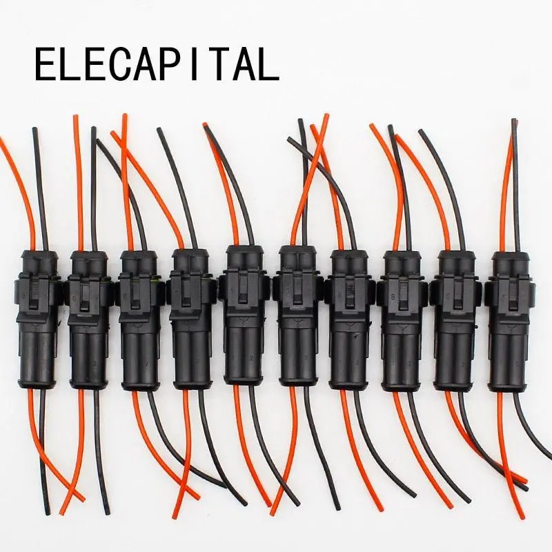 10Pcs/Lot 2 Pin Way Waterproof Electrical Connector Adapter Plug W/Wire Awg For Car Vehicle Motorcycles 1