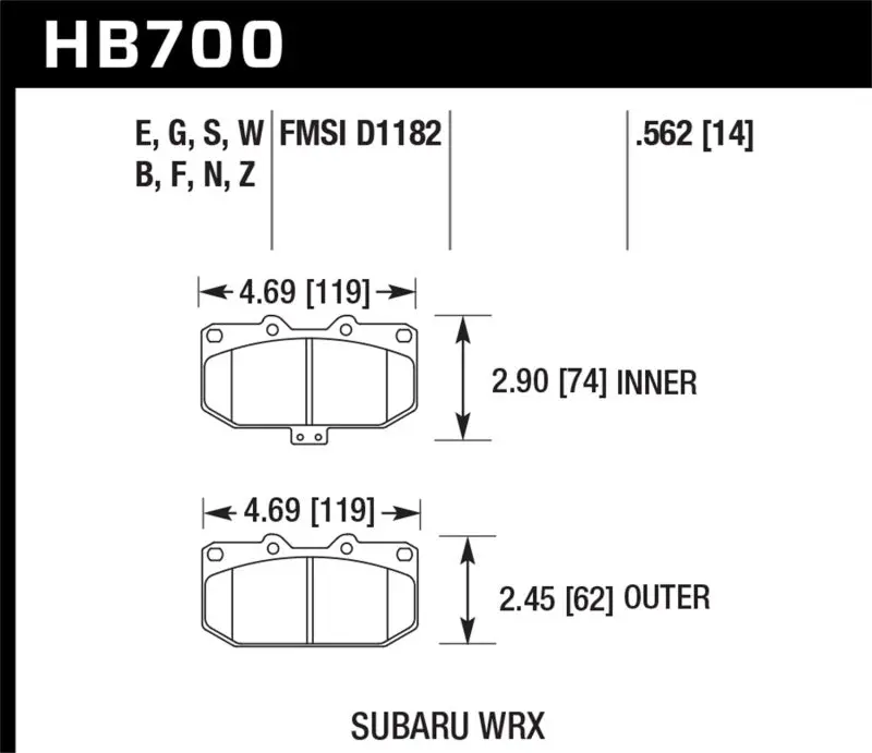 Hawk 06-07 Subaru Impreza Wrx Dtc-60 Front Race Brake Pads 1