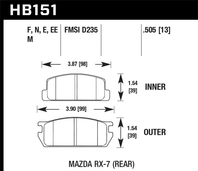 Hawk 81-85 Mazda Rx-7 Blue 9012 Rear Race Brake Pads 1