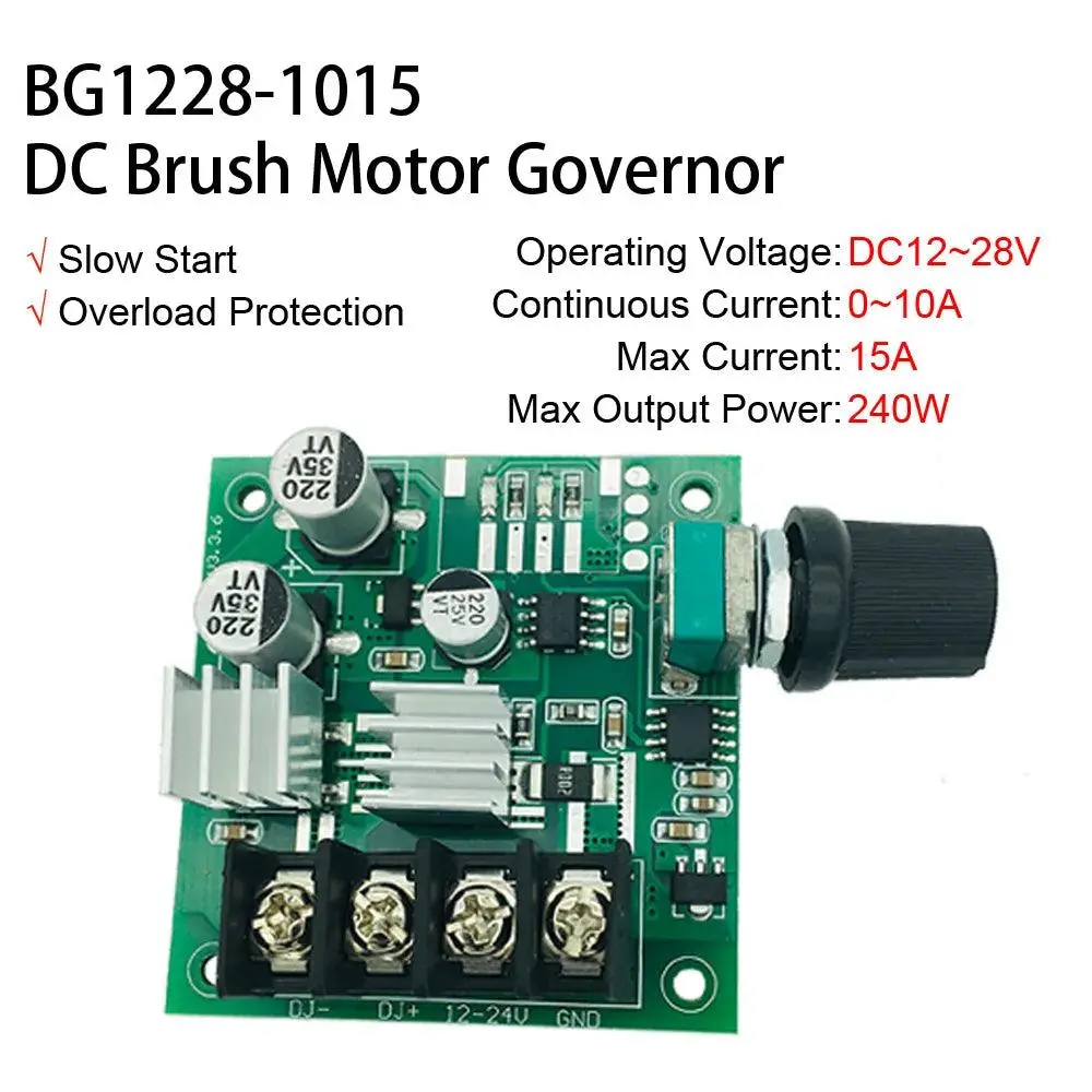 12~28V 15A 240W Dc Brush Motor Pwm Governor 12V 21V 24V 200W Led Dimming Speed Adjustment Controller Regulator Fan (Bg1228-1015) 1