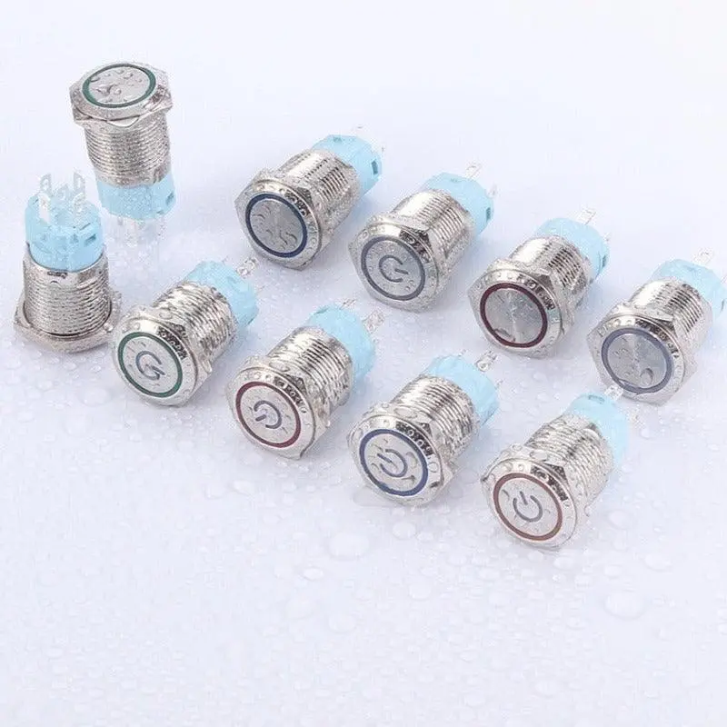 Earu- 12Mm 16Mm Metal Push Button Switch Power Button Waterproof With Led Light 1