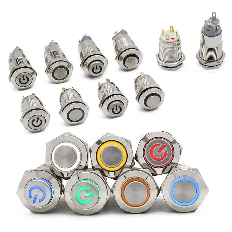 Earu -12Mm Flat High Head Waterproof Metal Push Button Switch 110V 1