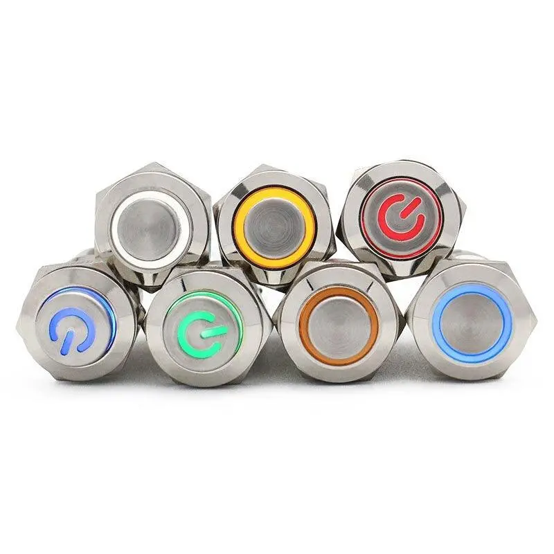 Earu- 12Mm Flat High Head Waterproof Metal Push Button Switch 3-6V 1