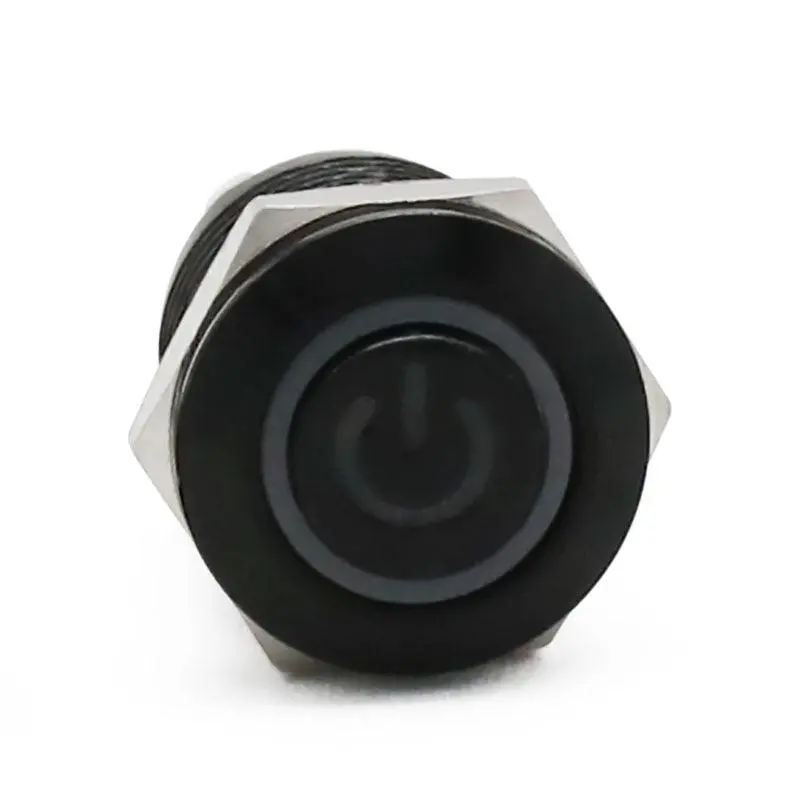 Earu -12Mm Waterproof Metal Push Button Switch Led Light Black Momentary Latching 4