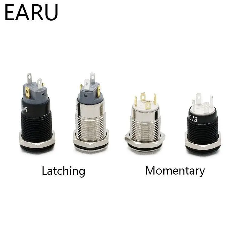 Earu -12Mm Waterproof Metal Push Button Switch Led Light Black Momentary Latching 5