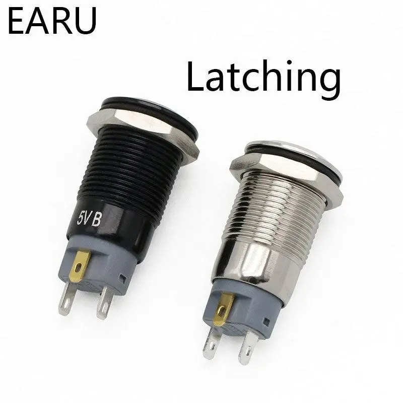 Earu -12Mm Waterproof Metal Push Button Switch Led Light Black Momentary Latching 7