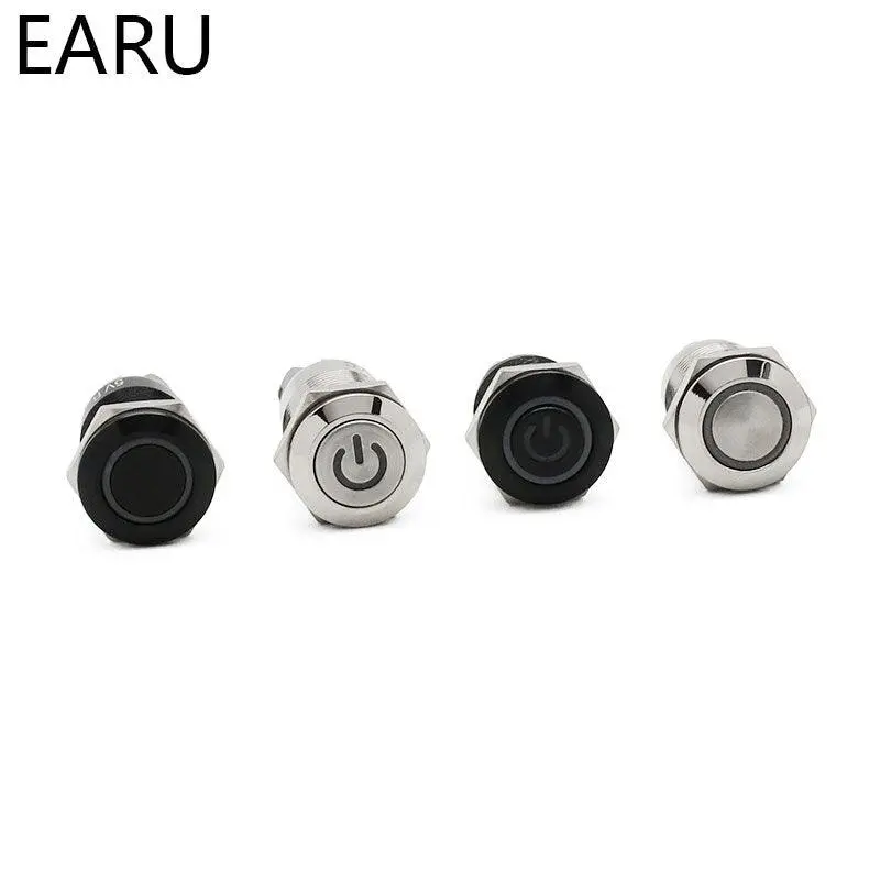 Earu -12Mm Waterproof Metal Push Button Switch Led Light Black Momentary Latching 8