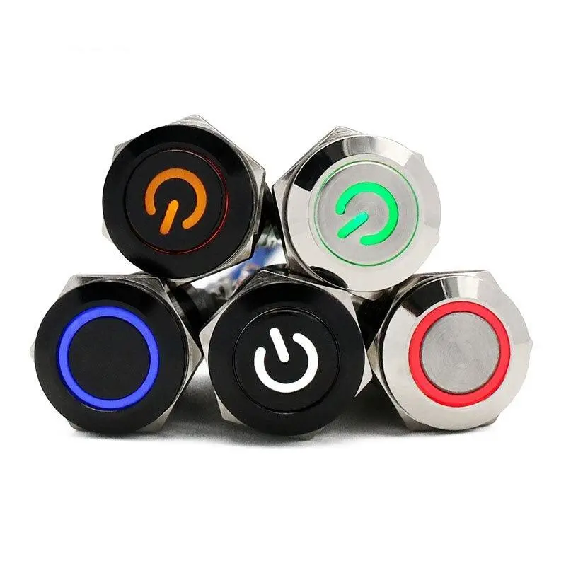 Earu -12Mm Waterproof Metal Push Button Switch Led Light Black Power 1