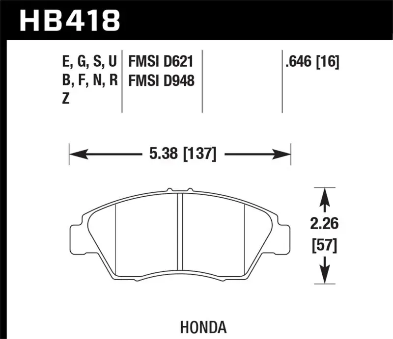 Hawk 02-06 Rsx (Non-S) Front / 03-11 Civic Hybrid / 04-05 Civic Si Hp Dtc-60 Front Race Brake Pads 1