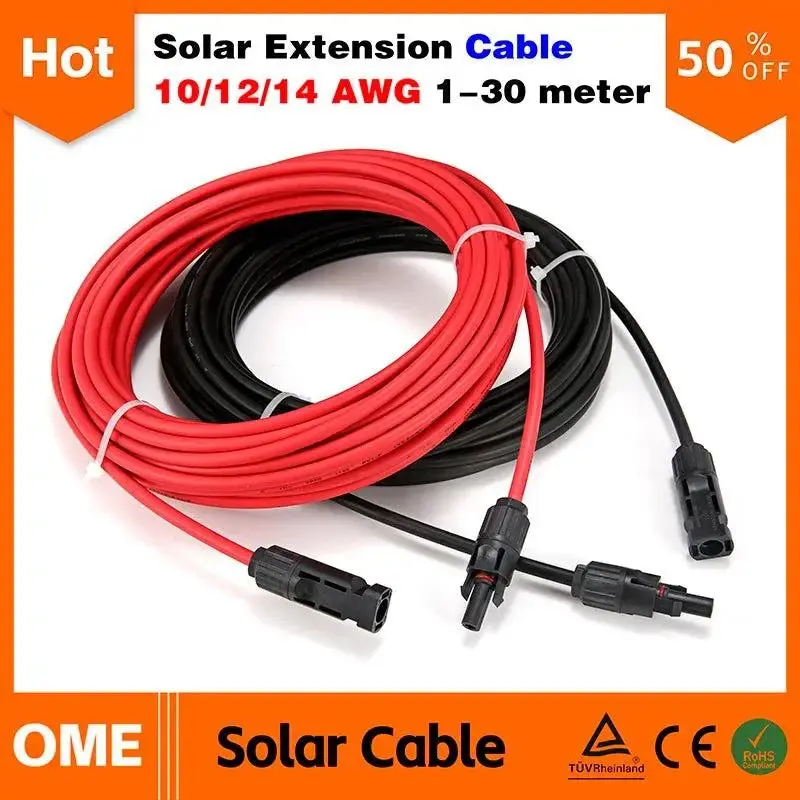 Free Shipping Solar Extension Pv Cable Panel Stecker Wire Black Red 2.5/4/6Mm² With Male And Female Connector Cable 10/12/14 Awg 1