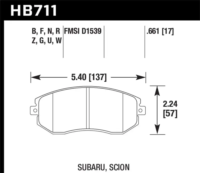 Hawk 13 Subaru Brz/13 Legacy 2.5I / 13 Scion Fr-S Dtc-30 Front Street Brake Pads 1