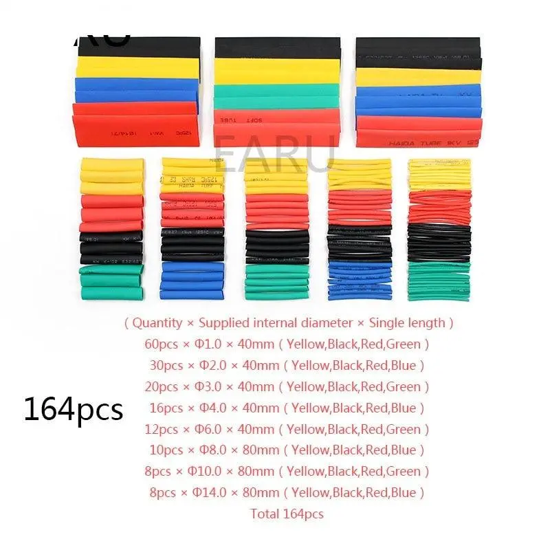164Pcs Set Polyolefin Shrinking Assorted Heat Shrink Tube Wire Cable Insulated Sleeving Tubing Set 1
