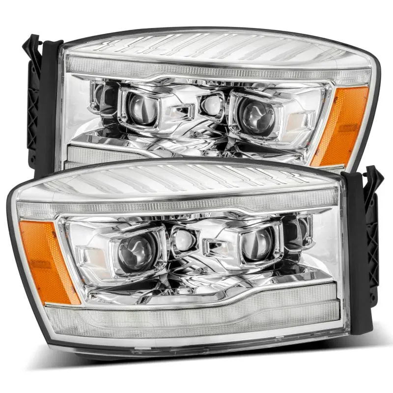 Alpharex 06-08 Dodge Ram 1500Hd Luxx Led Projector Headlights Plank Style Chrome W/Seq Signal/Drl 1