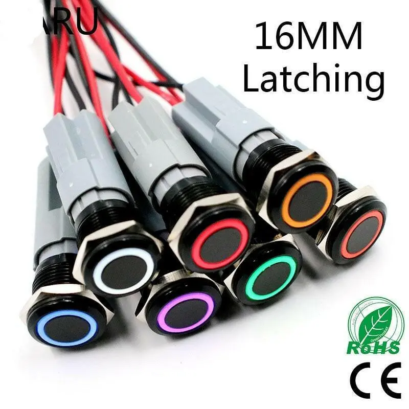 Earu -16Mm Alumina Black Body Metal Push Button Switch Fixation Latching Self-Lock 1