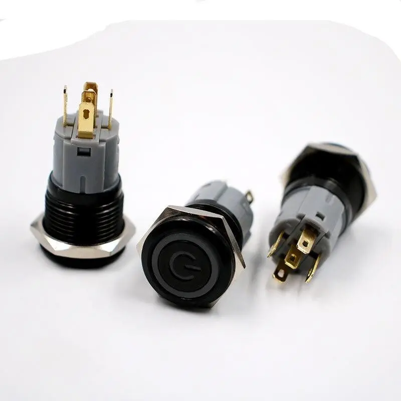 Earu -16Mm Alumina Black Body Metal Push Button Switch Latching Self-Lock 4