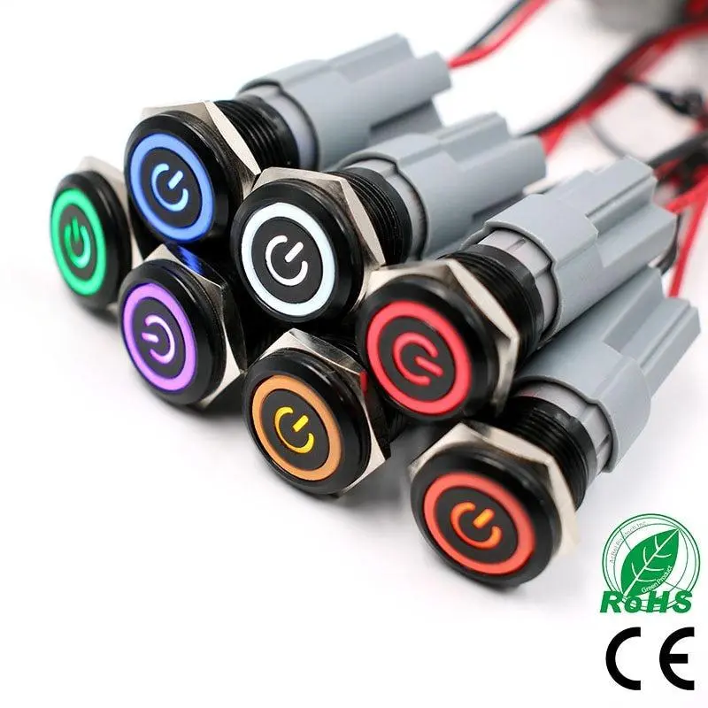 Earu -16Mm Alumina Black Body Metal Push Button Switch Latching Self-Lock 5