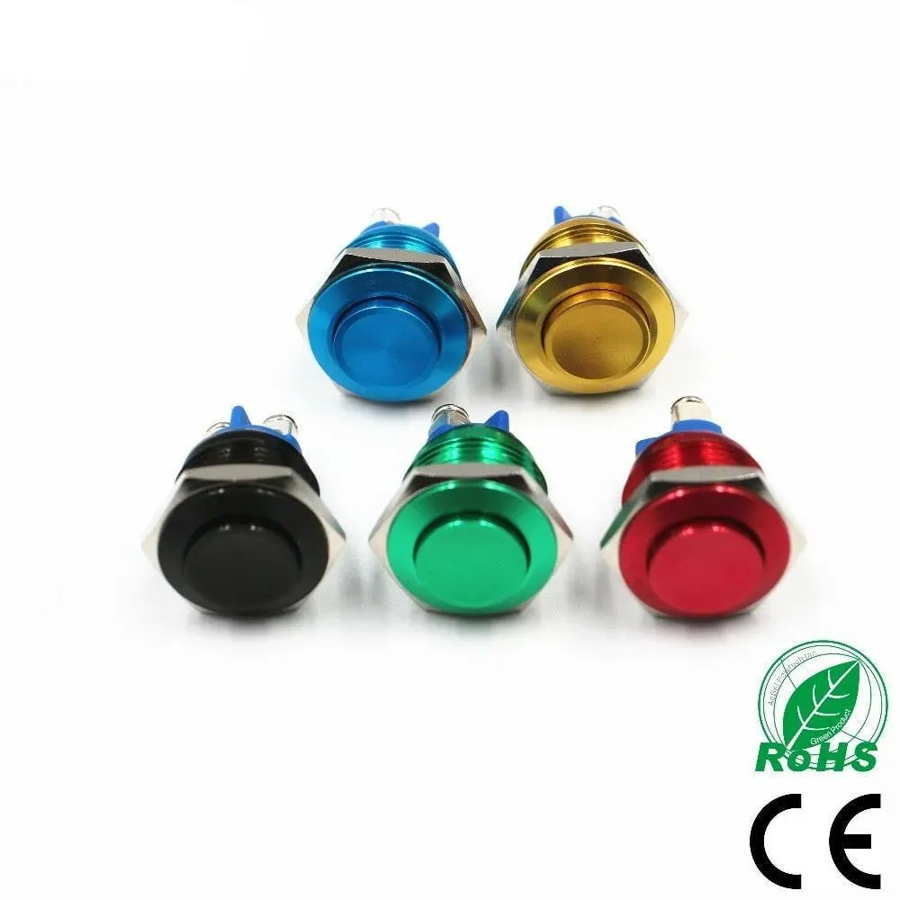 Earu -16Mm High Head Waterproof Metal Push Button Reset Button Momentary 1