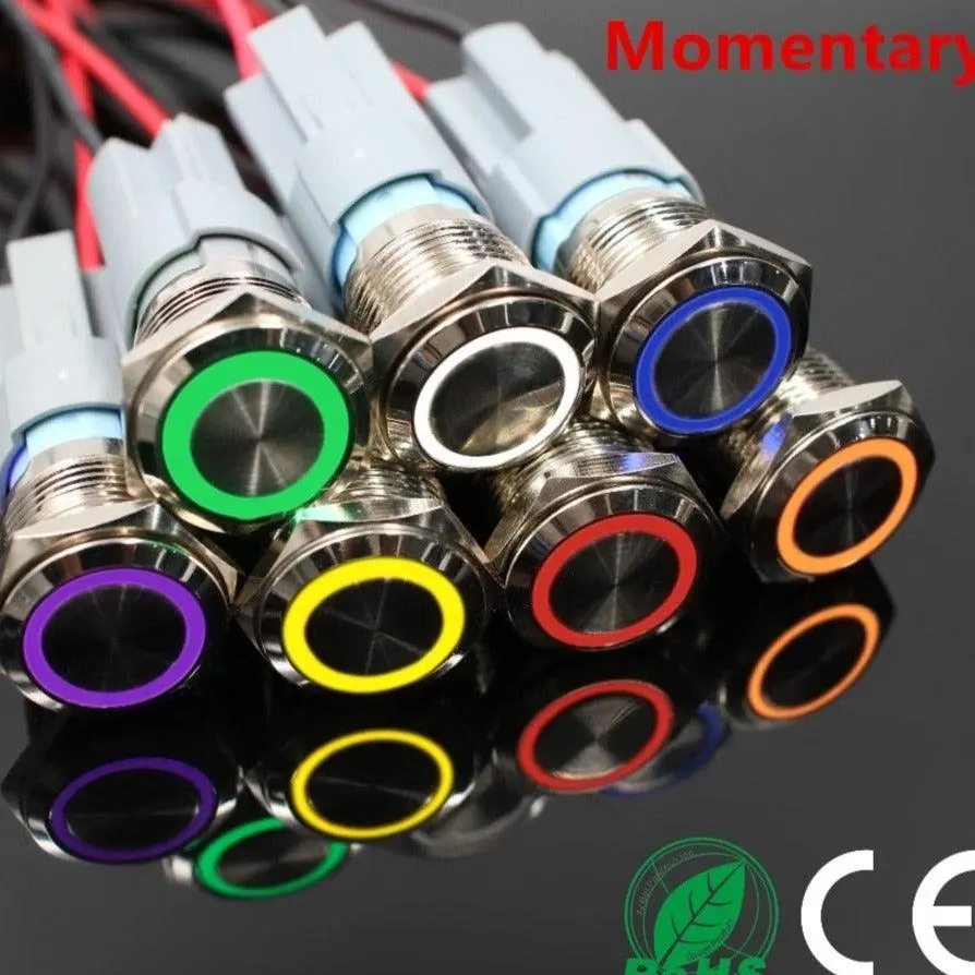 Earu -16Mm Metal Push Button Switch Led Light Illuminated Momentary Reset 1