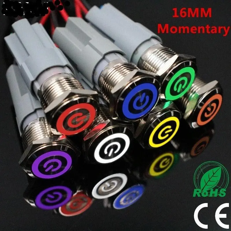 Earu -16Mm Press Metal Push Button Switch 3V 5V 6V 12V 24V 220V 2